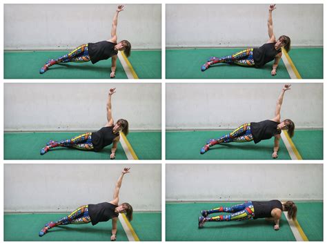 Side Plank Hip Dips with Rotational Reach