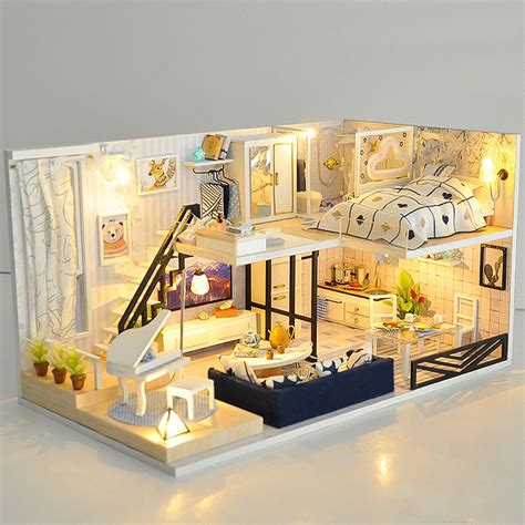Led Light Miniature Coastal Villa Dollhouse Diy Kit Wooden Doll House - Walmart.com | Tiny house ...