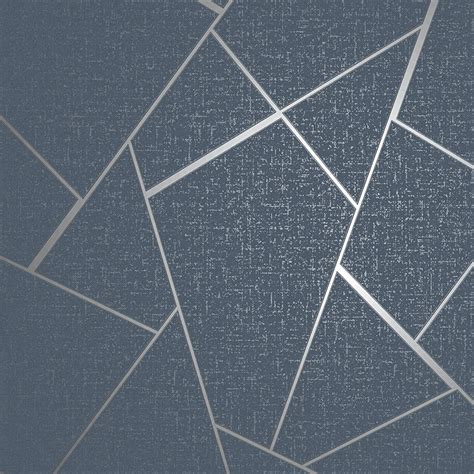 Fine Decor Quartz Navy Blue & Silver Apex Geometric Wallpaper FD42683 ...