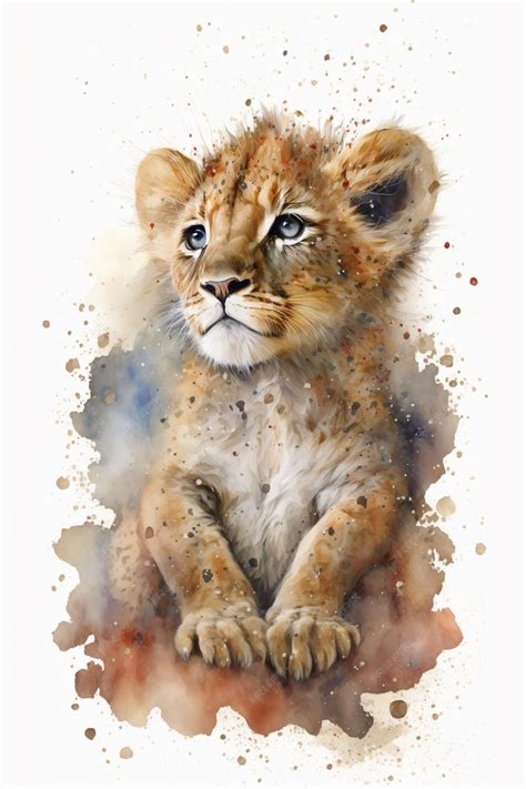 Premium AI Image | A watercolor painting of a cub called a lion cub.