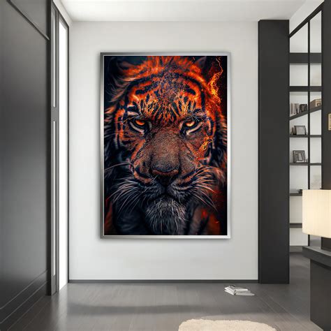 Tiger Canvas Painting, Fiery Tiger Poster, Angry Tiger Wall | Inspire ...