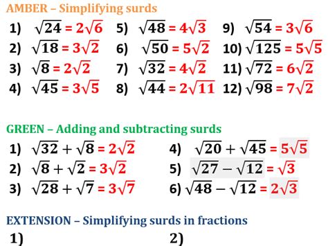 Simplifying Surds Differentiated Worksheet | Teaching Resources