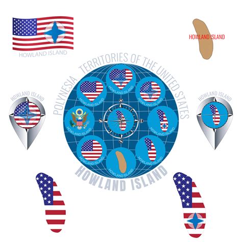 Free Set of illustrations of flag, contour map, money, icons of HOWLAND ISLAND. Territories of ...