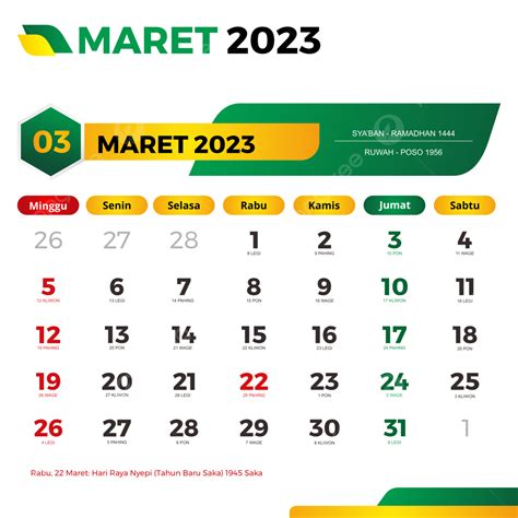 Calendário 2023 Maret Lengkap Dengan Tanggal Merah Cuti Bersama Jawa Dan Hijriyah PNG ...