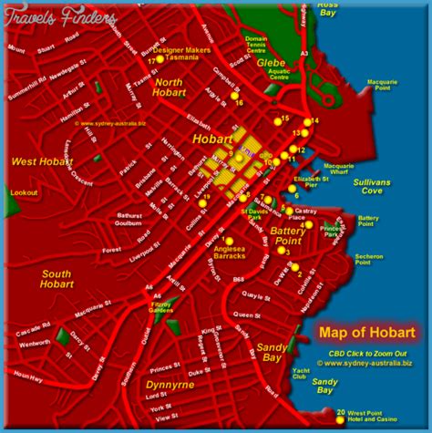 Hobart Map Tourist Attractions - TravelsFinders.Com