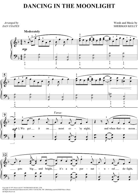 Dancing In The Moonlight" Sheet Music for Piano - Sheet Music Now