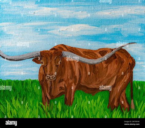 Texas Longhorn, oil painting on canvas Stock Photo - Alamy