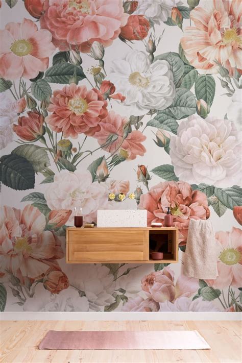 Pink & Red Roses Vintage Floral Wallpaper Mural | Hovia