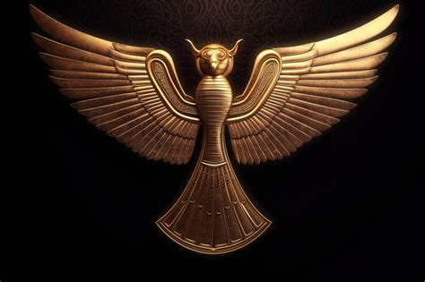 Premium AI Image | Ancient golden wings symbol isolated on dark background Illustration of an ...