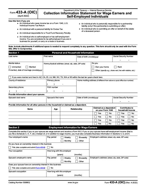 IRS Form 433-A. Collection Information Statement for Wage Earners and ...