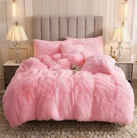 Pink Blanket Set | Fluffy Blankets & Accessories | Fluffy duvet, Fluffy bedding, Duvet bedding