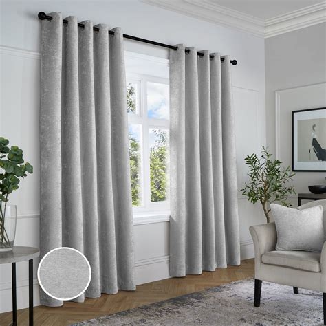 Curtina Grey Textured Chenille Ready Made Eyelet Curtains | Terrys