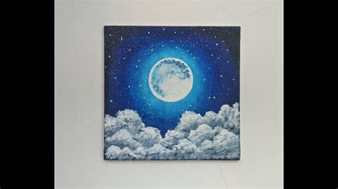 Starry Night Sky With Moon Painting