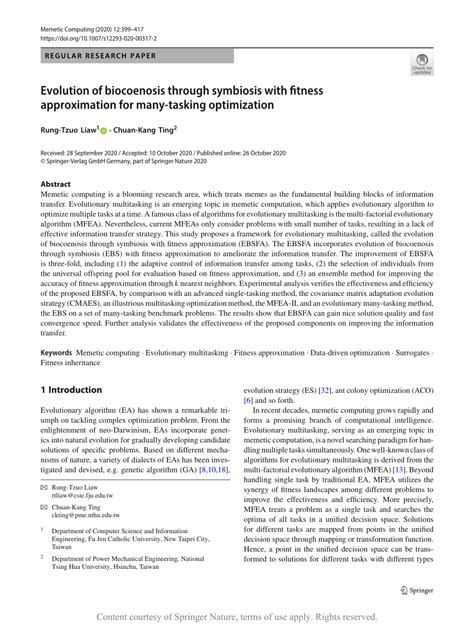 Evolution of biocoenosis through symbiosis with fitness approximation ...