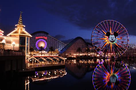 Download Roller Coaster Ferris Wheel Light Amusement Park California Night Reflection Man Made ...