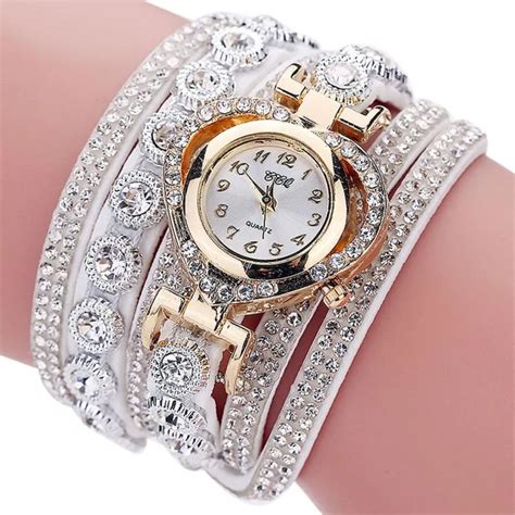 Aliexpress.com : Buy Luxury Rhinestone Women Watches Vintage Leather Strap Bracelet Analog Watch ...