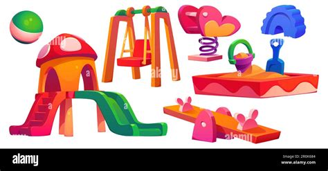 Kids playground equipment in park, kindergarten, school or home yard ...