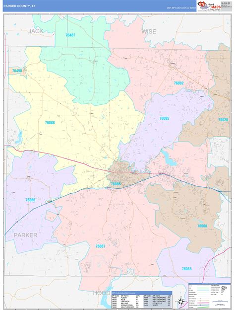 Parker County, TX Wall Map Color Cast Style by MarketMAPS - MapSales