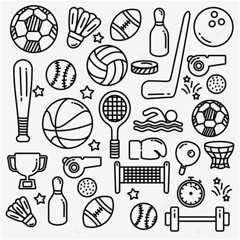 black and white illustration of sports related items