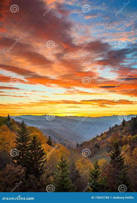 Fall Colors, Scenic Sunrise, Great Smoky Mountains Stock Photo - Image ...