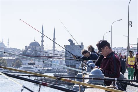 Fishermen and Tourists on the Galata Bridge, Istanbul, Turkey Editorial Photography - Image of ...