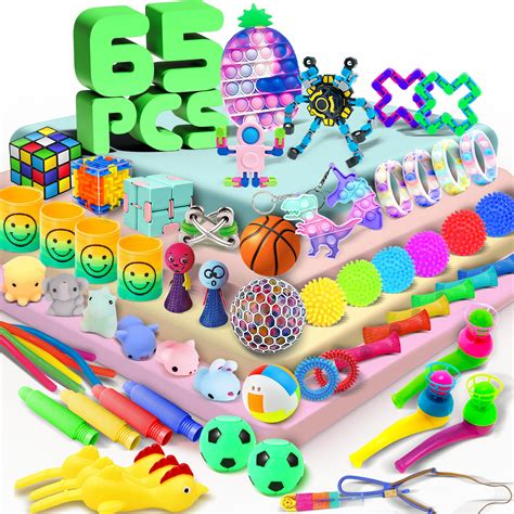 65 Pack Bundle Sensory Fidget Toys Set-Puzzle Games Including Rainbow ...