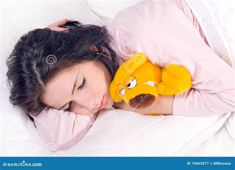 Girl Sleeping with Teddy Bear Stock Image - Image of beauty, happiness ...