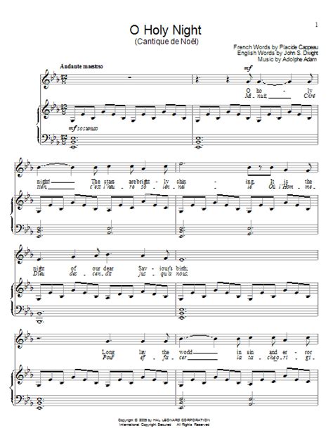 Printable O Holy Night Piano Sheet Music