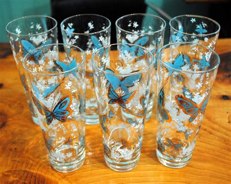 Vintage Butterfly Drinking Glasses-set of 7 | Circa