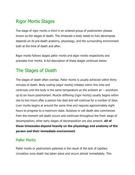 Rigor Mortis Stages - The timescale a body needs to fully decompose ...