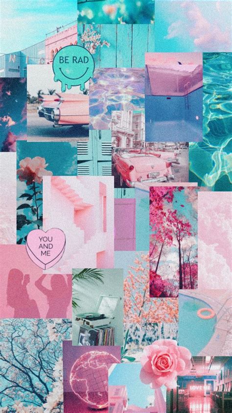 #pink #blue #teal #happy #aesthetic #pool #collage #summer #wallpaper # ...