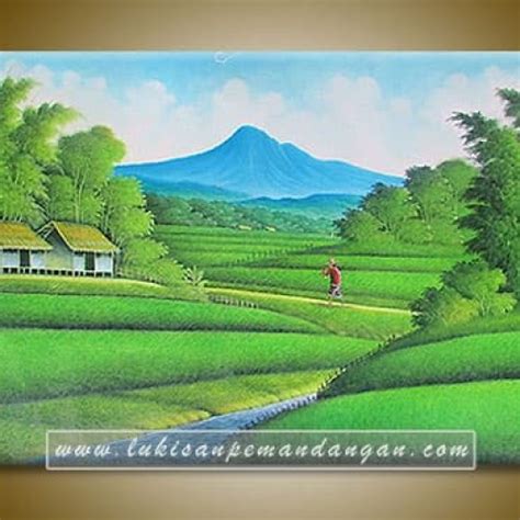 Jual Lukisan Pemandangan Gunung dan Sawah LP005 - Kota Bandung - Toko Lukisan HijauArt | Tokopedia