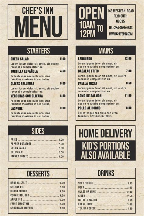 Simple Restaurant Menu Template Printable | Restaurant menu design ...