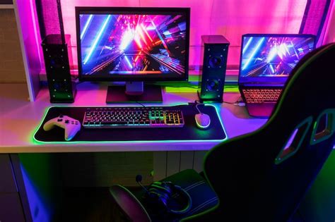 Free Photo | High angle gaming setup with computer