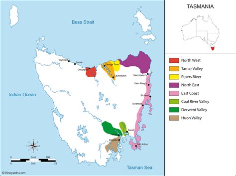 Vineyards of Tasmania: North West, Tamar Valley, Pipers River, North East, East Coast, Coal ...