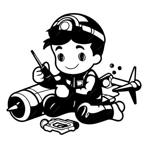 Premium Vector | Vector illustration of a boy pilot with radio remote ...