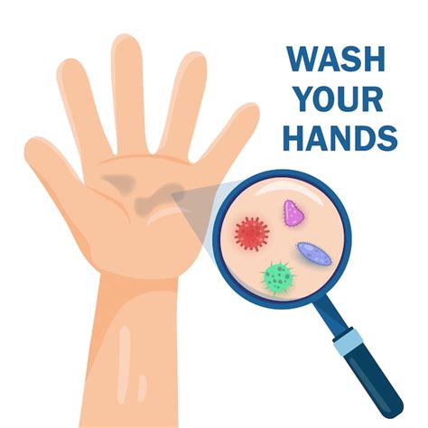 Premium Vector | Germs on a dirty hand. bacteria under magnifier, hand ...