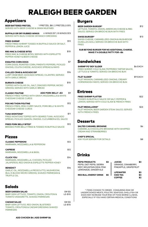 Menu – The Raleigh Beer Garden