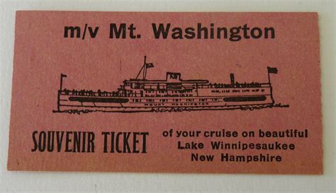 Mt Washington Cruise Boat Lake Winnipesaukee NH Vintage Souvenir Ticket Ephemera Paper Tourist ...