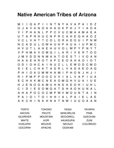 Native American Tribes of Arizona Word Search