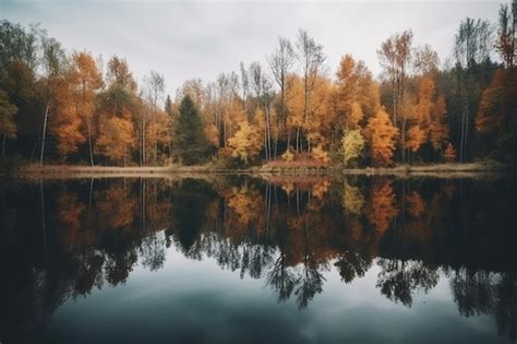 Premium Photo | Vertical shot of autumn forest and its reflection on ...