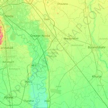 Gautam Buddha Nagar topographic map, elevation, relief