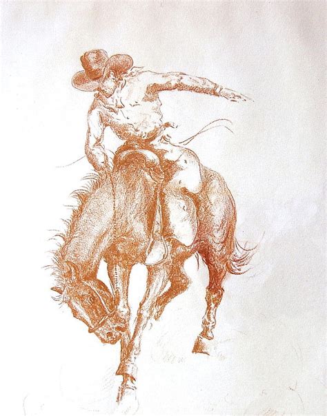 Cowboy On Bucking Bronco Drawing by Smart Healthy Life