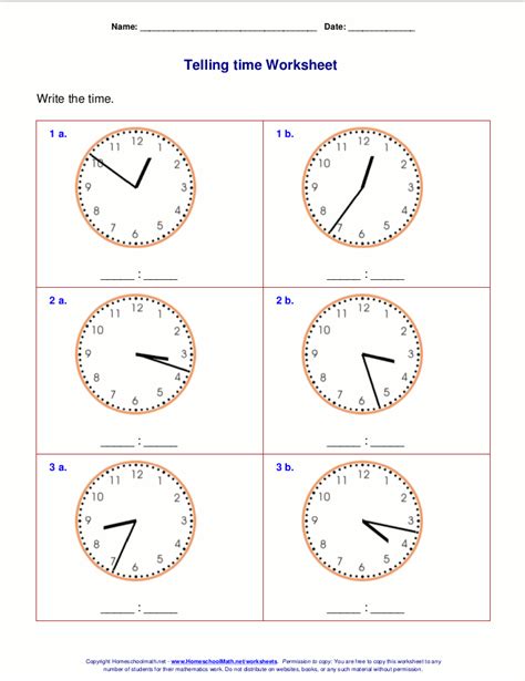 Telling time worksheets for 3rd grade