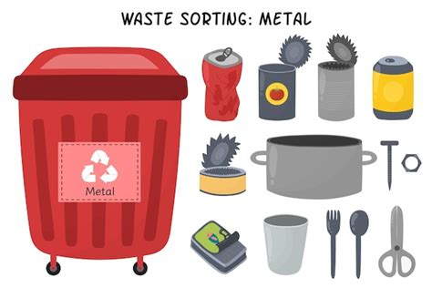 Premium Vector | Metal waste sorting set. red trash can for aluminium ...