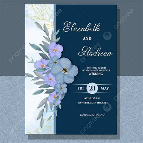 Elegant Blue Wedding Invitation Template With Beautiful Flower Template ...