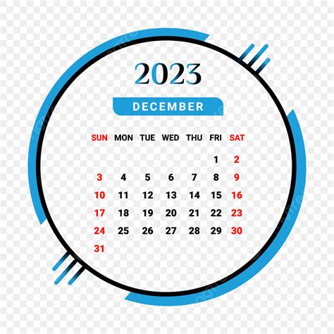 December Calendar Vector Art PNG, 2023 December Month Calendar With ...