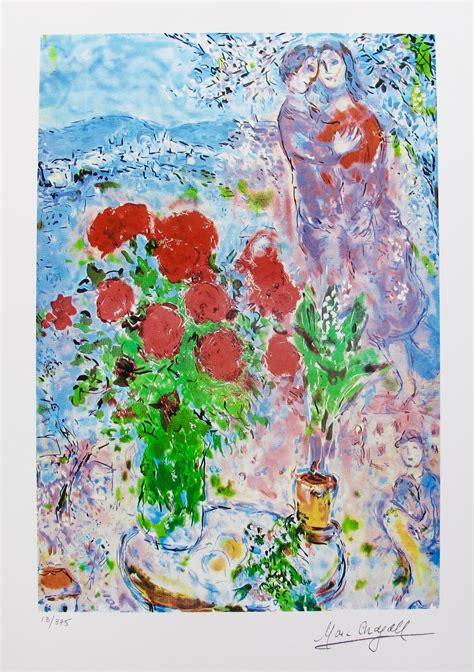 Marc Chagall RED BOUQUET WITH LOVERS Limited Edition Facsimile Signed ...