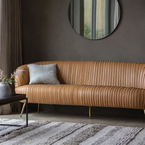 Valencia Pleated Leather Sofa - Tan - Free Delivery