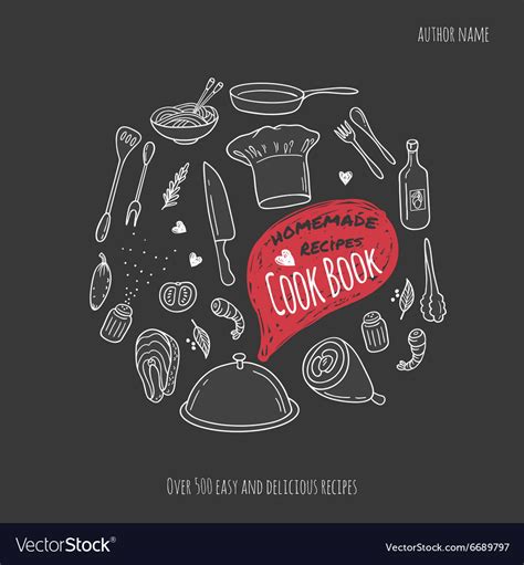 Cook book cover with hand drawn food Royalty Free Vector